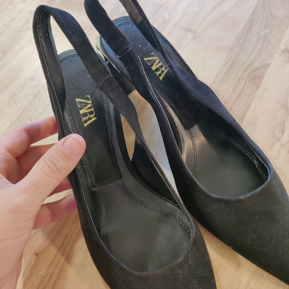 Zara Black Wide-Heeled Sling Back Women's Size 8.5 - Picture 4 of 6